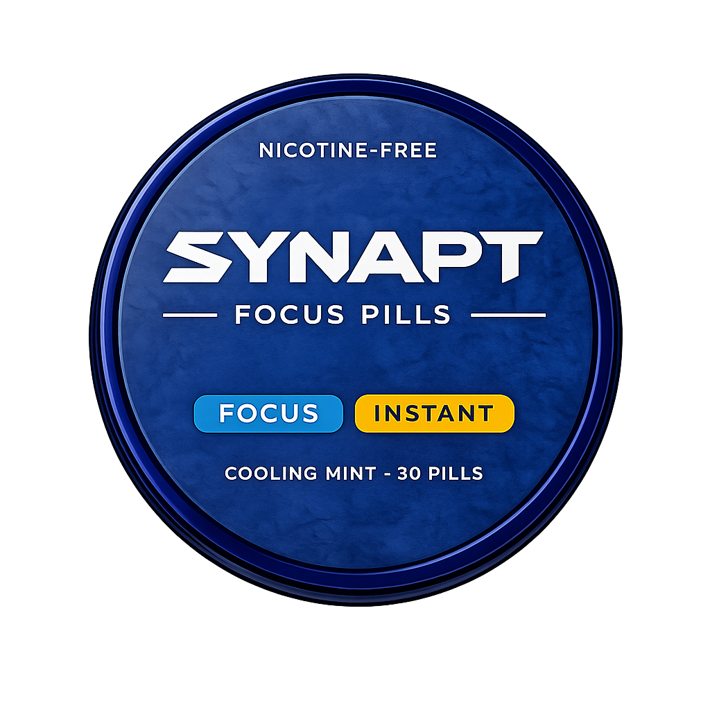 SYNAPT Focus Pouches tin — nicotine-free, cooling mint, 20 pouches.